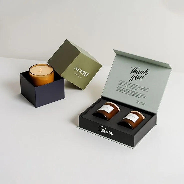 Candle gift box packaging with inserts and product labels