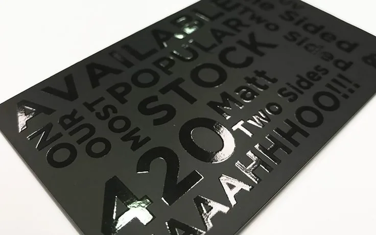 Spot UV specialty finish sample for premium label and paper packaging details
