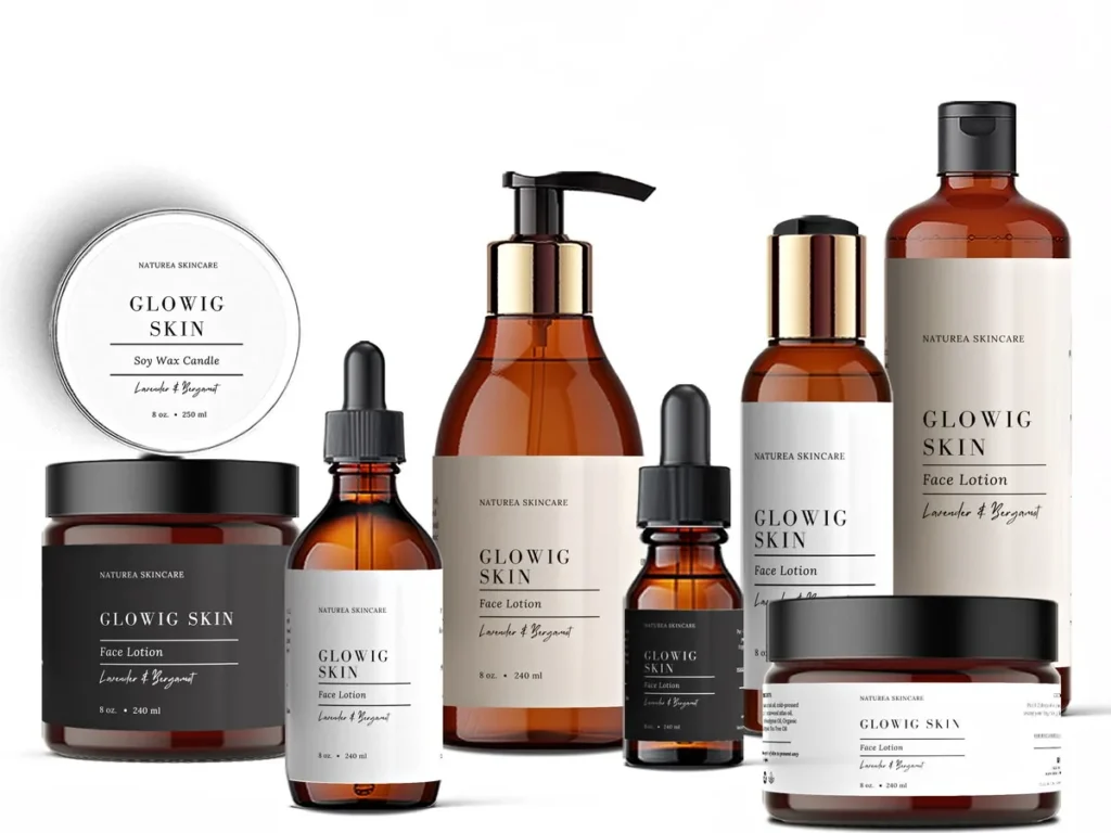 Custom beauty and skincare labels for cosmetic bottles, jars and tubes