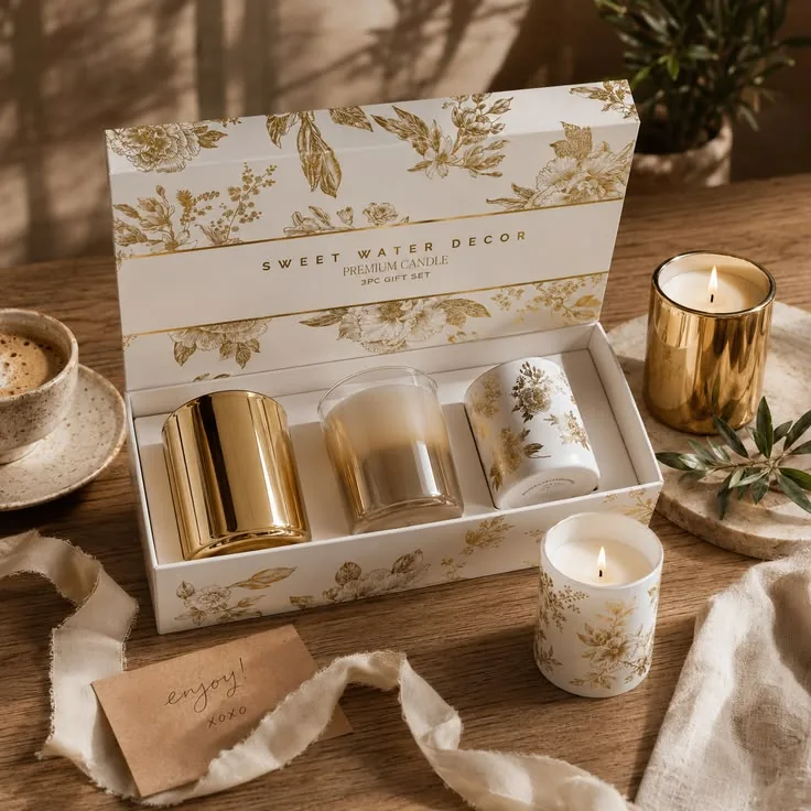 Custom candle gift set boxes for sample collections and seasonal gifts