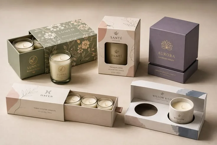 Custom candle packaging boxes for jar candles and retail gift sets