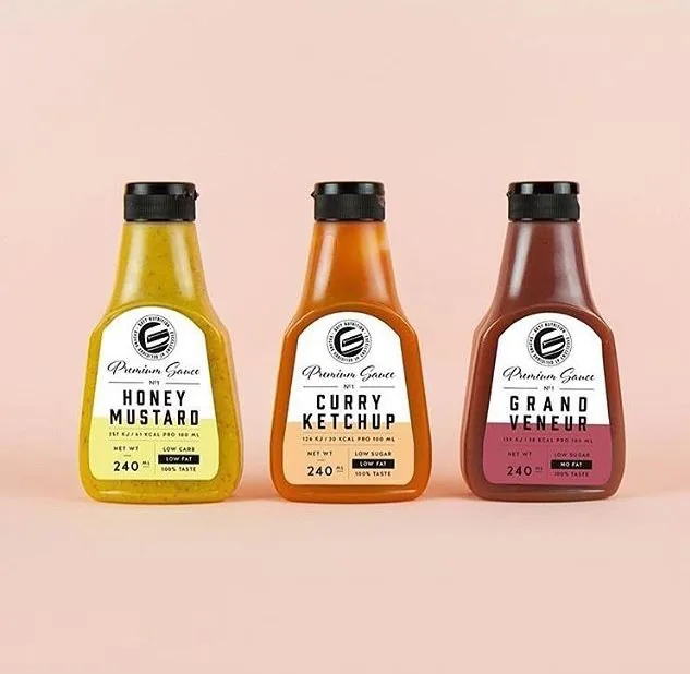 Custom condiment and squeeze bottle labels for sauces and repeat food SKUs
