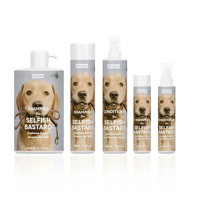Custom pet grooming and care bottle labels for shampoo spray and balm products