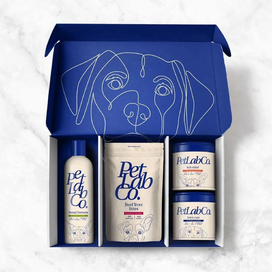 Custom pet product packaging set labels for grooming kits and launch collections