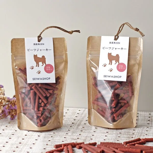 Custom pet treat pouch labels for flavors weights and repeat SKU ranges