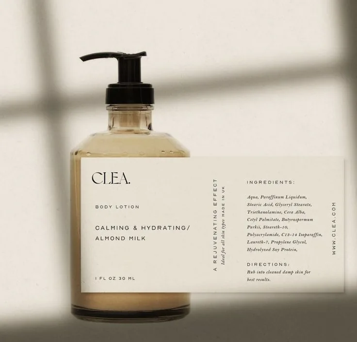 Custom skincare pump and airless bottle labels with front and back product information
