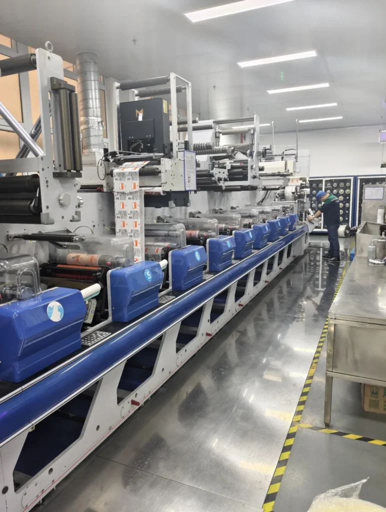 Printing production line with roll label materials for coordinated packaging projects