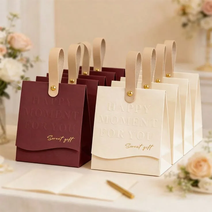 Branded paper gift bags with handles for retail and seasonal packaging