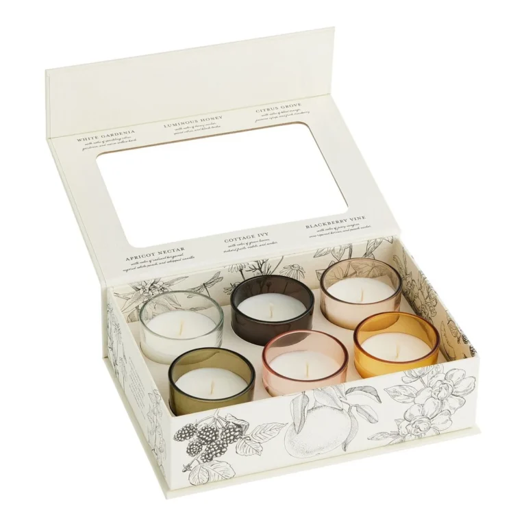 Candle and home fragrance packaging box with printed insert and multiple scented candle jars