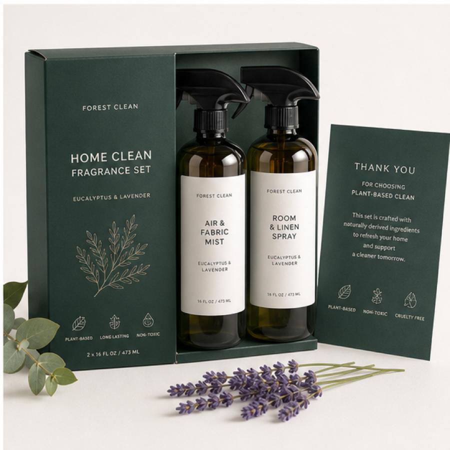 Home care refill product labels with packaging set options